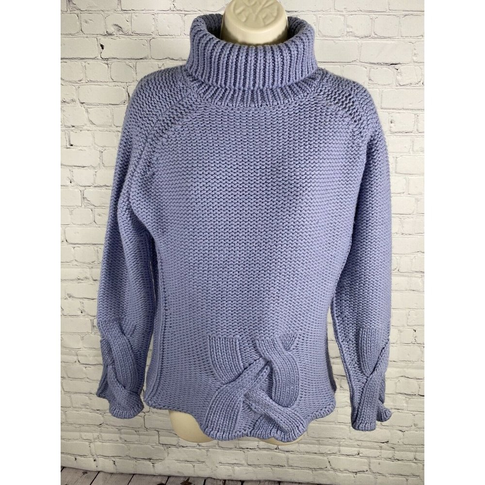 Laetitia Purple Acrylic/ Wool Chunky Knit Pullover Turtle Neck Sweater Womens S